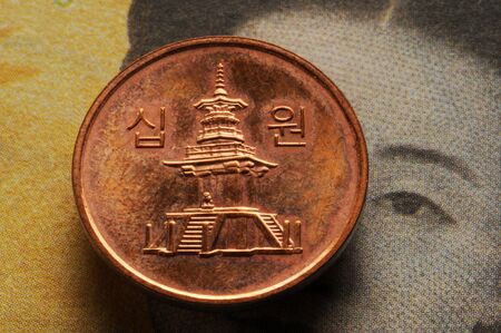 Closeup on South Korean currencyの写真素材