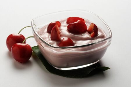 Yogurt bowl with fresh cherriesの写真素材