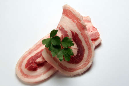 Bacon slices on white backgroundの写真素材