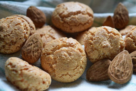 Close up on macaroons with almondsの写真素材