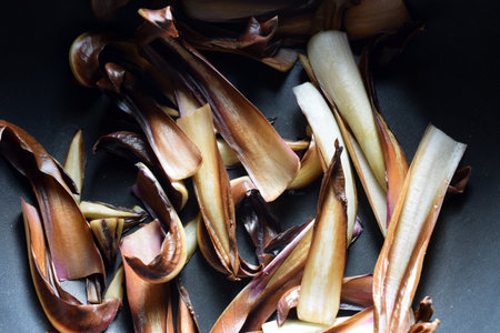 Close up on Treviso red radicchio in the pan.の写真素材