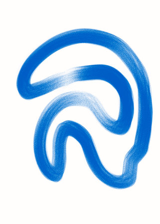 Hand drawn blue abstract shapes made with pencil watercolor digital backgroundの写真素材