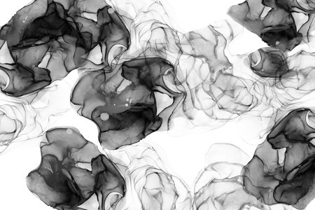 Bold black alcohol inks watercolour hand drawn illustration shapes abstractの写真素材