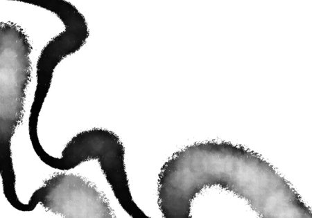 Bold black minimalistic ink watercolour hand drawn illustration shapes abstractの写真素材