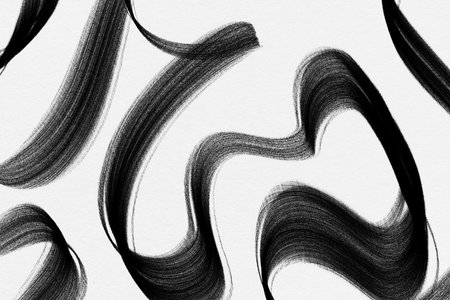 Bold line black white brushstroke acrylic watercolour charcoal ink hand drawn illustration lines abstract calligraphyの写真素材