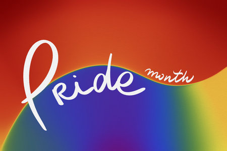 Pride month celebration, gay couple lesbian LGBTQ gender gradient shape heart love rainbow illustration paper textureの写真素材
