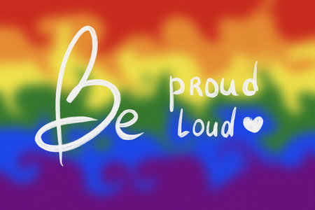 Pride month celebration, gay couple lesbian LGBTQ gender gradient shape heart love rainbow illustration paper textureの写真素材