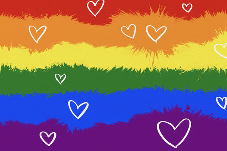Pride month celebration, gay couple lesbian LGBTQ gender gradient shape heart love rainbow illustration paper textureの写真素材