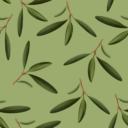 Olive branch with leaves an olives summer spring seamless repeating patternの写真素材