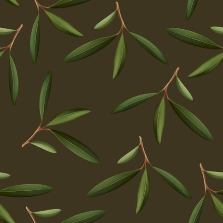 Olive branch with leaves an olives summer spring seamless repeating patternの写真素材