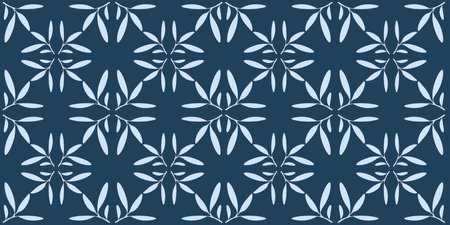 Olive blue leaves branch geometric ornament summer spring seamless repeating patternの写真素材