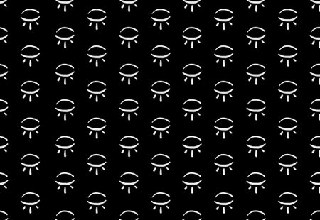 Open closed eyes line art drawing bold black white pattern surface ornament repeated chess geometrical ink watercolorの写真素材