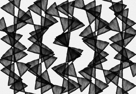 Abstract geometric triangles drawing bold black white pattern surface ornament repeated chess geometrical ink watercolorの写真素材