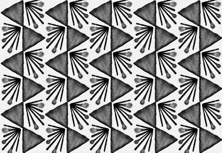 Abstract geometric triangles drawing bold black white pattern surface ornament repeated chess geometrical ink watercolorの写真素材