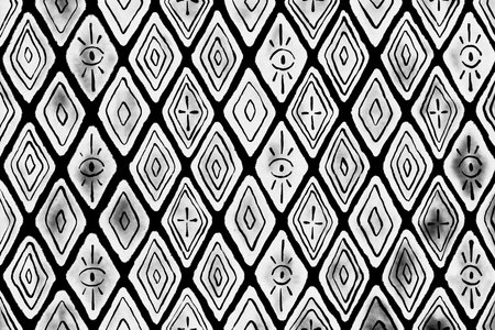 Abstract geometric triangles drawing bold black white pattern surface ornament repeated chess geometrical ink watercolorの写真素材