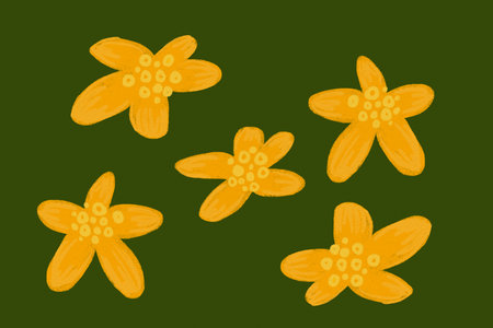 Simple summer flowers doodles, floral design elements print pattern seamless surface pencil hand drawn naive styleの写真素材
