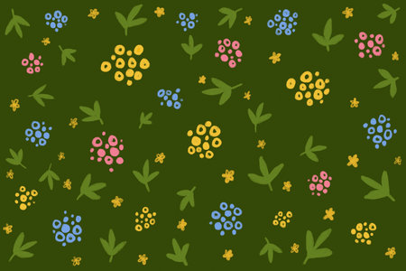 Simple summer flowers doodles, floral design elements print pattern seamless surface pencil hand drawn naive styleの写真素材