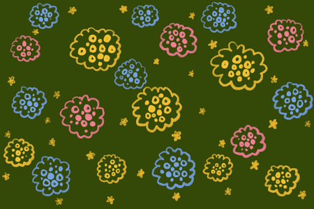 Simple summer flowers doodles, floral design elements print pattern seamless surface pencil hand drawn naive styleの写真素材