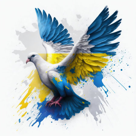 White dove with blue and yellow colors. Ukraine freedom flag. Generative AI. high quality illustrationの素材