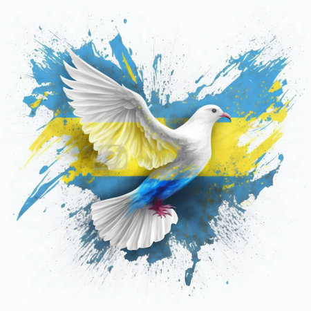 White dove with blue and yellow colors. Ukraine freedom flag. Generative AI. high quality illustrationの素材