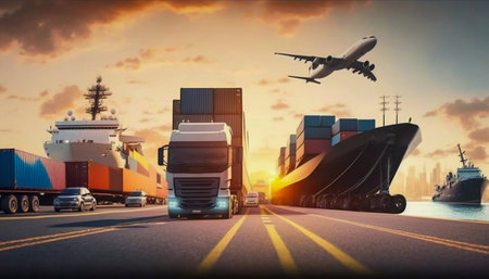 Cargo transportation, international delivery. Generative AI. high quality illustrationの素材