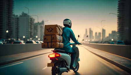 city food delivery. Generative AI. high quality illustrationの素材