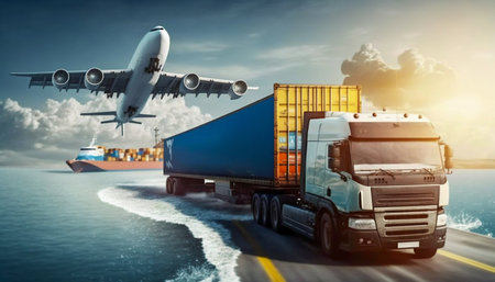 Cargo transportation, international delivery. Generative AI. high quality illustrationの素材
