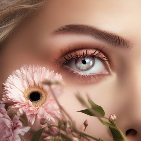 Beautiful female eye with a flower. Generative AI. High quality illustrationの素材