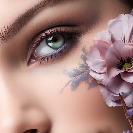 Beautiful female eye with a flower. Generative AI. High quality illustrationの素材