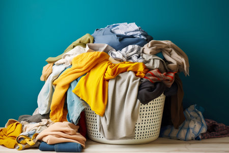 Full Laundry basket close-up on solid background. Generative AI. High quality illustrationの素材