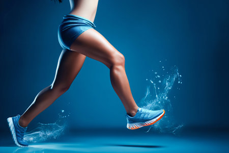 Women's Sports Legs on Blue Background. Generative ai. High quality illustrationの素材
