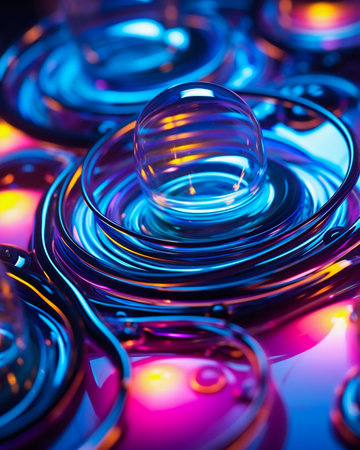 Macro - lens photo of ripples, water - based dispersions of fluorescent inks. Generative AI. High quality illustrationの素材