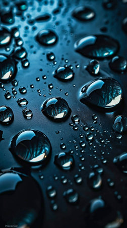 Drops on a dark background. Generative AI. High quality illustrationの素材