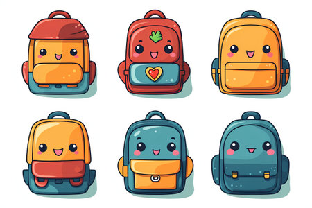 Collection of Funny Cartoon Backpacks. Generative AI. High quality illustrationの素材