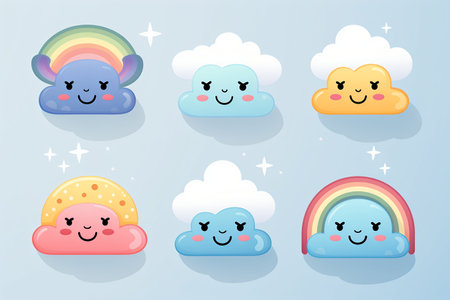 Collection of Cute Cartoon Rainbows Isolated on White Background. Generative AI. High quality illustrationの素材