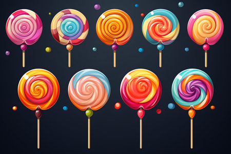 Collection of Colorful Candies on Sticks. Generative AI. High quality illustrationの素材