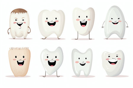 Collection of Funny Cartoon Teeth. Generative AI. High quality illustrationの素材