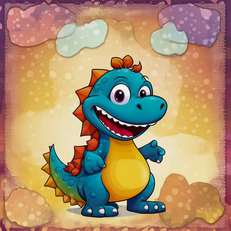 Greeting baby card template with funny cartoon dinosaur. Generative AI. High quality illustrationの素材