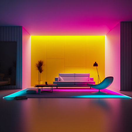Minimalist neon room. Generative AI. High quality illustrationの素材
