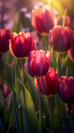 Tulips in nature close up. Generative AI. High quality illustrationの素材