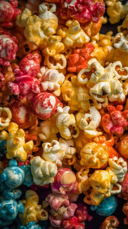 Closeup of colorful sweet popcorn. Generative AI. High quality illustrationの素材