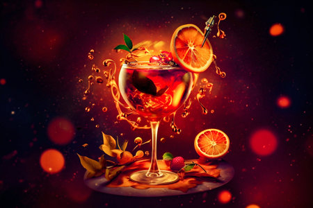 Spicy cocktail with orange on solid background. Generative AI. High quality illustrationの素材
