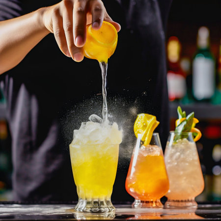 The bartender makes a fresh fruit cocktail. Generative AI. High quality illustrationの素材