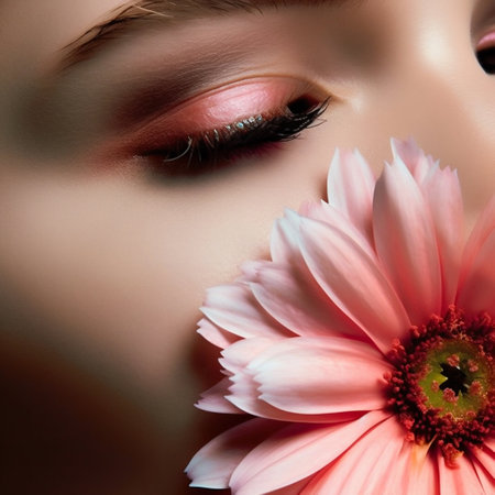Beautiful female eye with a flower. Generative AI. High quality illustrationの素材