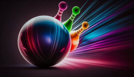 Bowling ball, bawling ball doing strike. Generative AI. High quality illustrationの素材