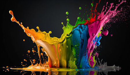 Splashing paint in rainbow colors. Generative AI. High quality illustrationの素材