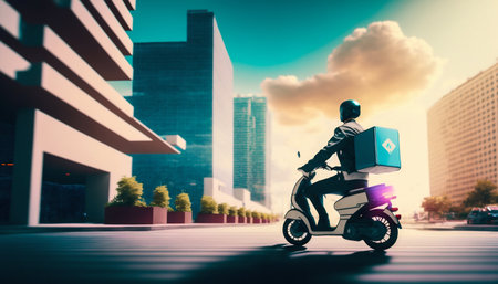 City food delivery. Generative AI. High quality illustrationの素材