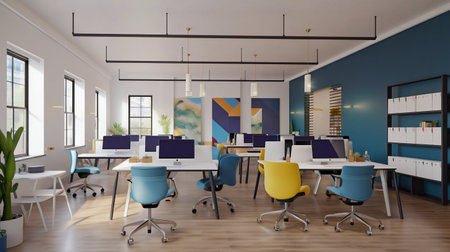 Co-working space in modern interior. Generative AI. High quality illustrationの素材