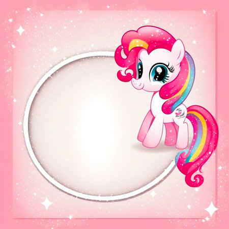 My happy pink little pony pinkie pie with white empty card for text. Generative AI. High quality illustrationの素材