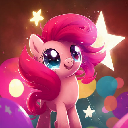 My little pony pinkie pie with glitter and stars. Invitation card. Generative AI. High quality illustrationの素材